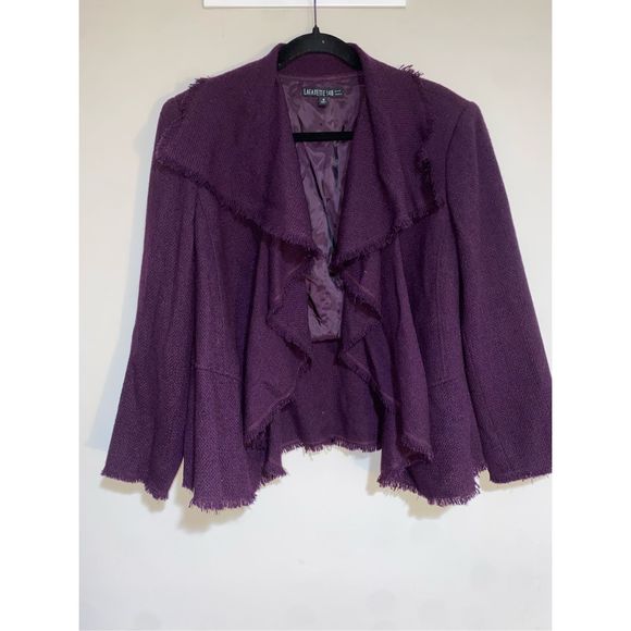 Lafayette 148 New York Fringe Purple Virgin Wool Blazer Jacket, Sz 16, MP $598 - Picture 2 of 12
